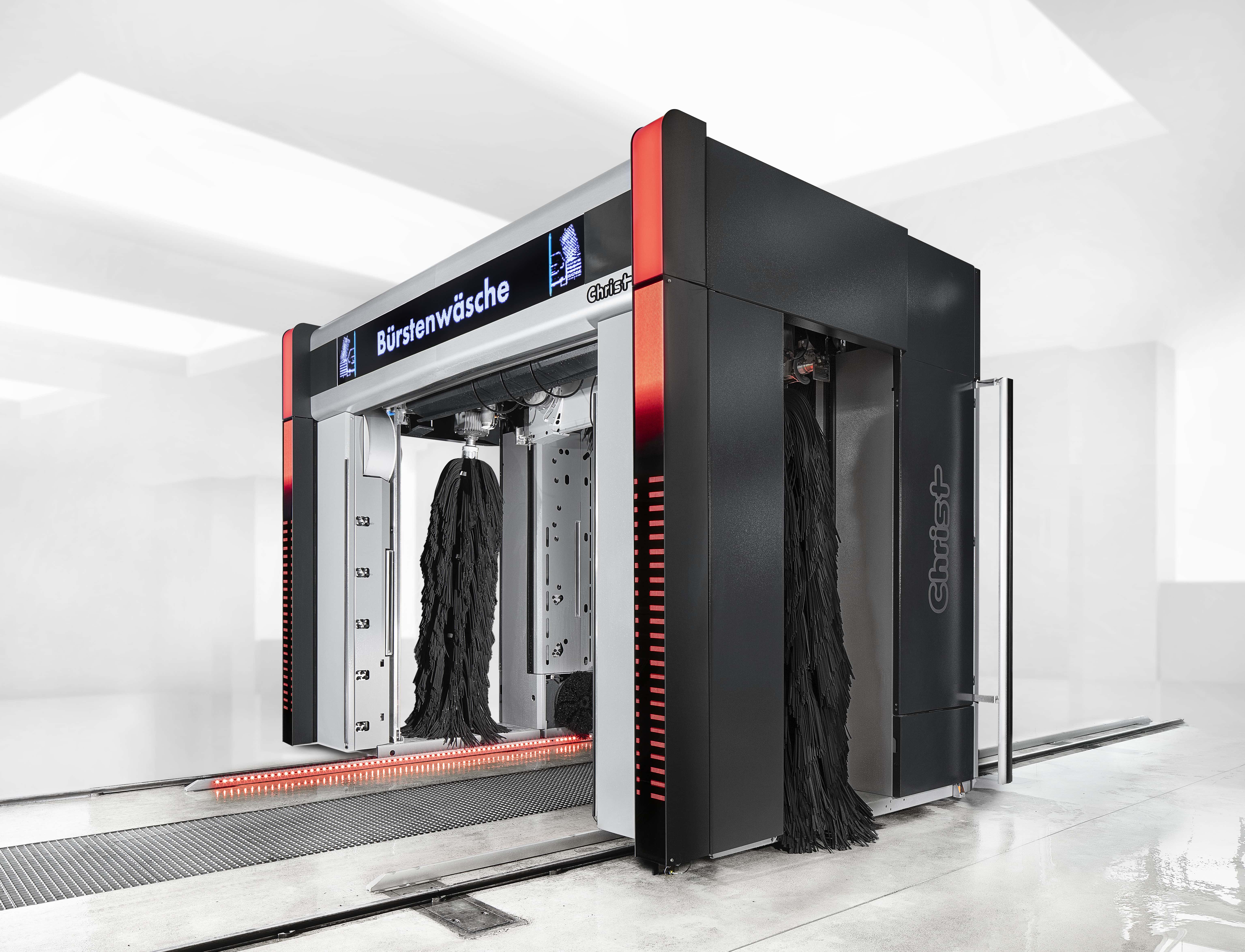 En stor biltvätt med LED-lampor i ljus miljö